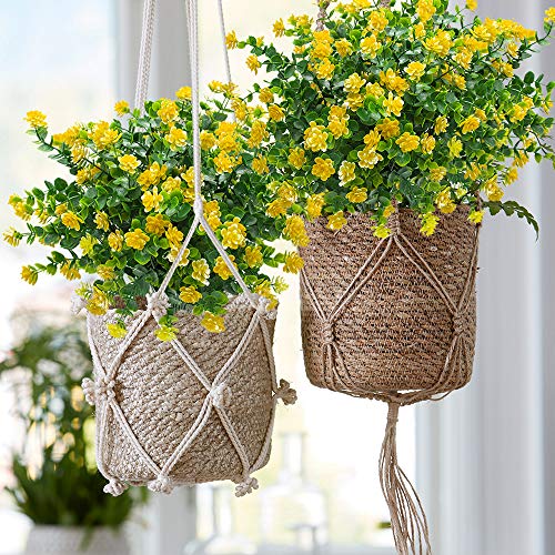 Grunyia 10 Bundles Artificial Fake Flowers, Faux Outdoor Plastic Plants Uv Resistant Shrubs Outside Indoor Decorations (Yellow-Eucalyptus) #TOP4