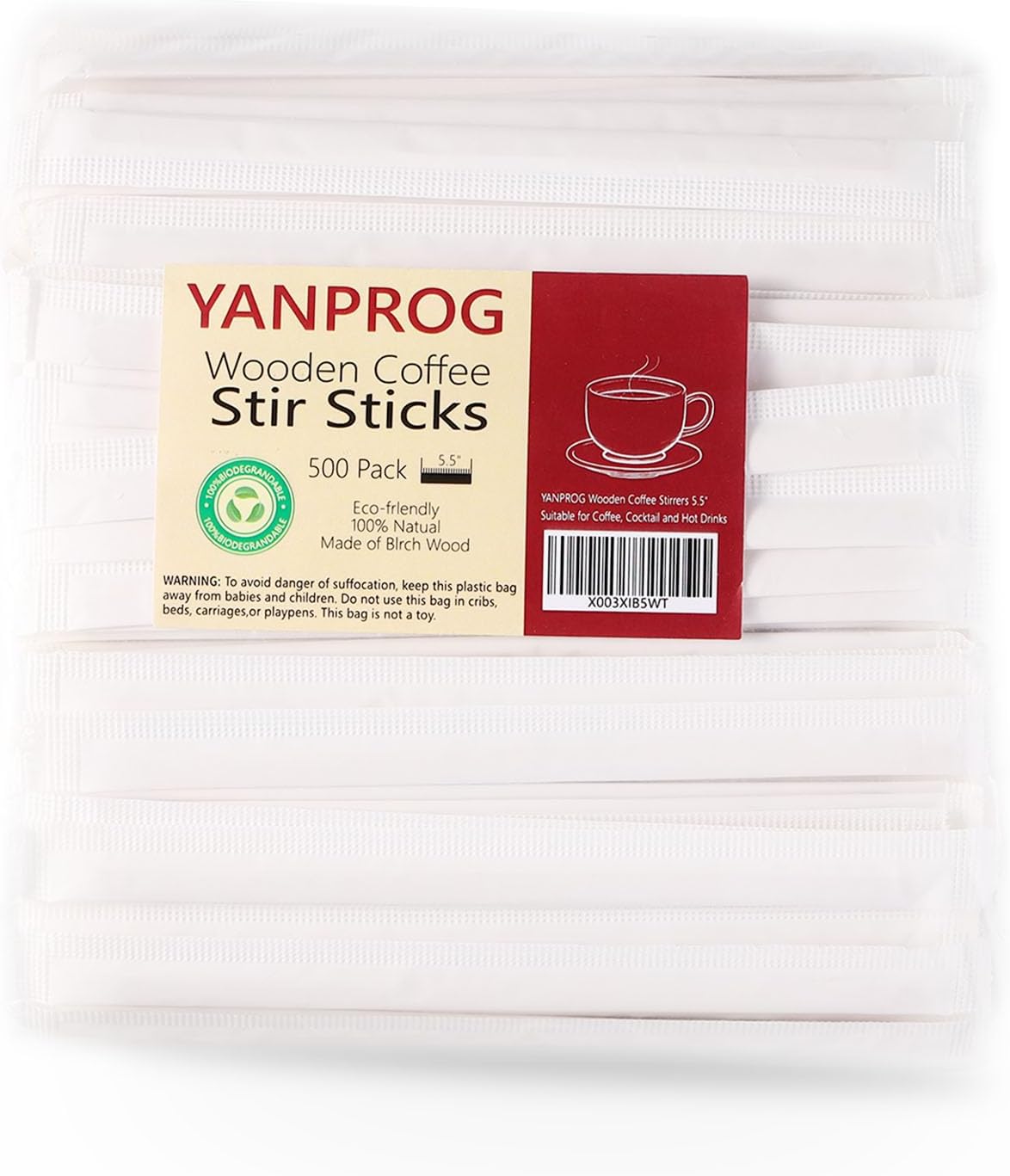 Wooden Coffee Stirrers 5.5" Coffee Stir Sticks 100 Pcs, Natural Birch Round End Thick Birch Wood Eco-Friendly， Suitable for Coffee, Cocktail and Hot Drinks