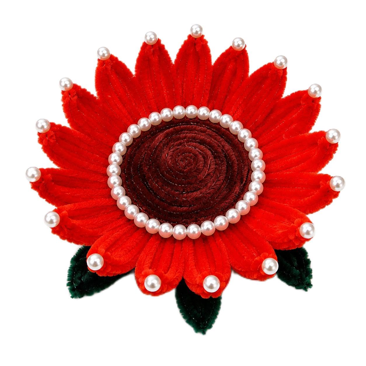 Orange Velvet Flower with Pearl Embellishments hand made with pipe cleaner Aasan for ganeshji-picture-41