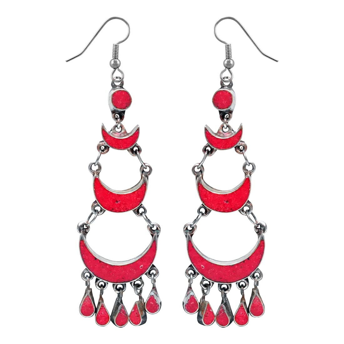 Boucles d'oreilles pierres précieuses corail légères et anti-allergies faites main - 7