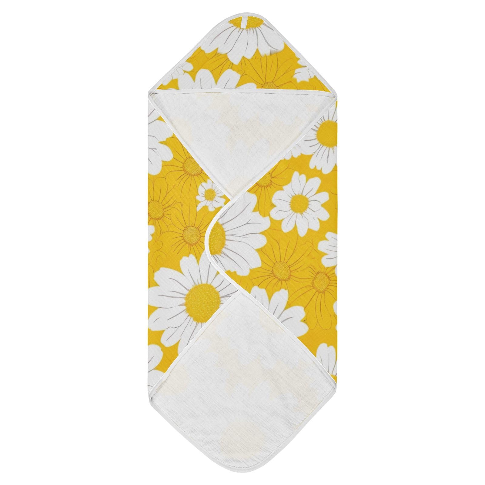 PaChyLuu Yellow Daisy Baby Hooded Towel Soft Cotton Baby Towels Ultra Absorbent Bath Towel for Babies Boys Girls, 35x35 Inch