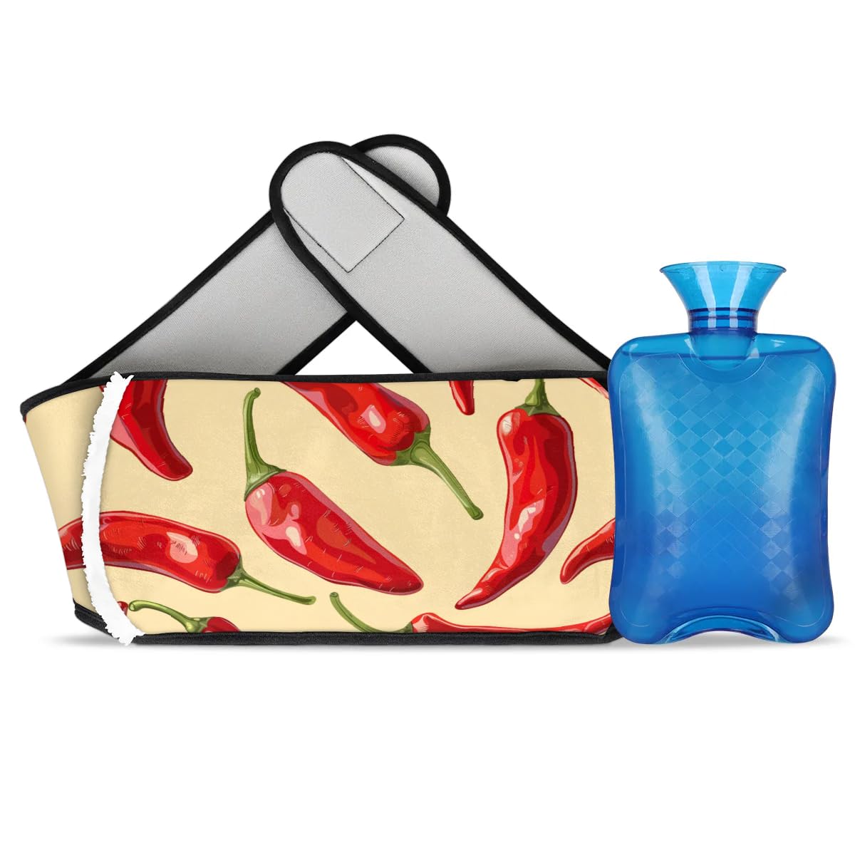 Hot Water Bag with Waist Cover Chili Pepper Red Warm Hot Water Bottle Belt Plush Double Hand Insert Wearable Water Bag Detachable Hot Bottle Pouch for Neck Shoulder Pain Relief