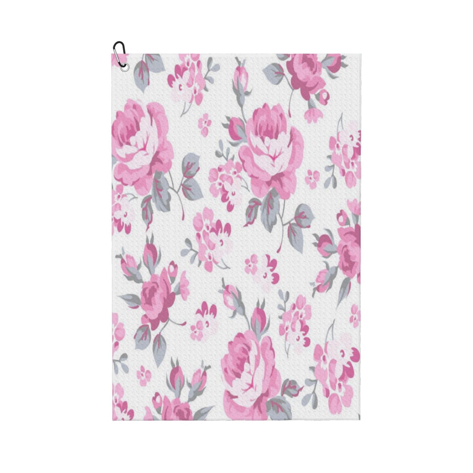Hnnkloy Shabby Chic Floral Pink Pattern Pale Roses White, 16x24 in Portable Waffle Golf Towels with Carabiner Clip for Golf Bag