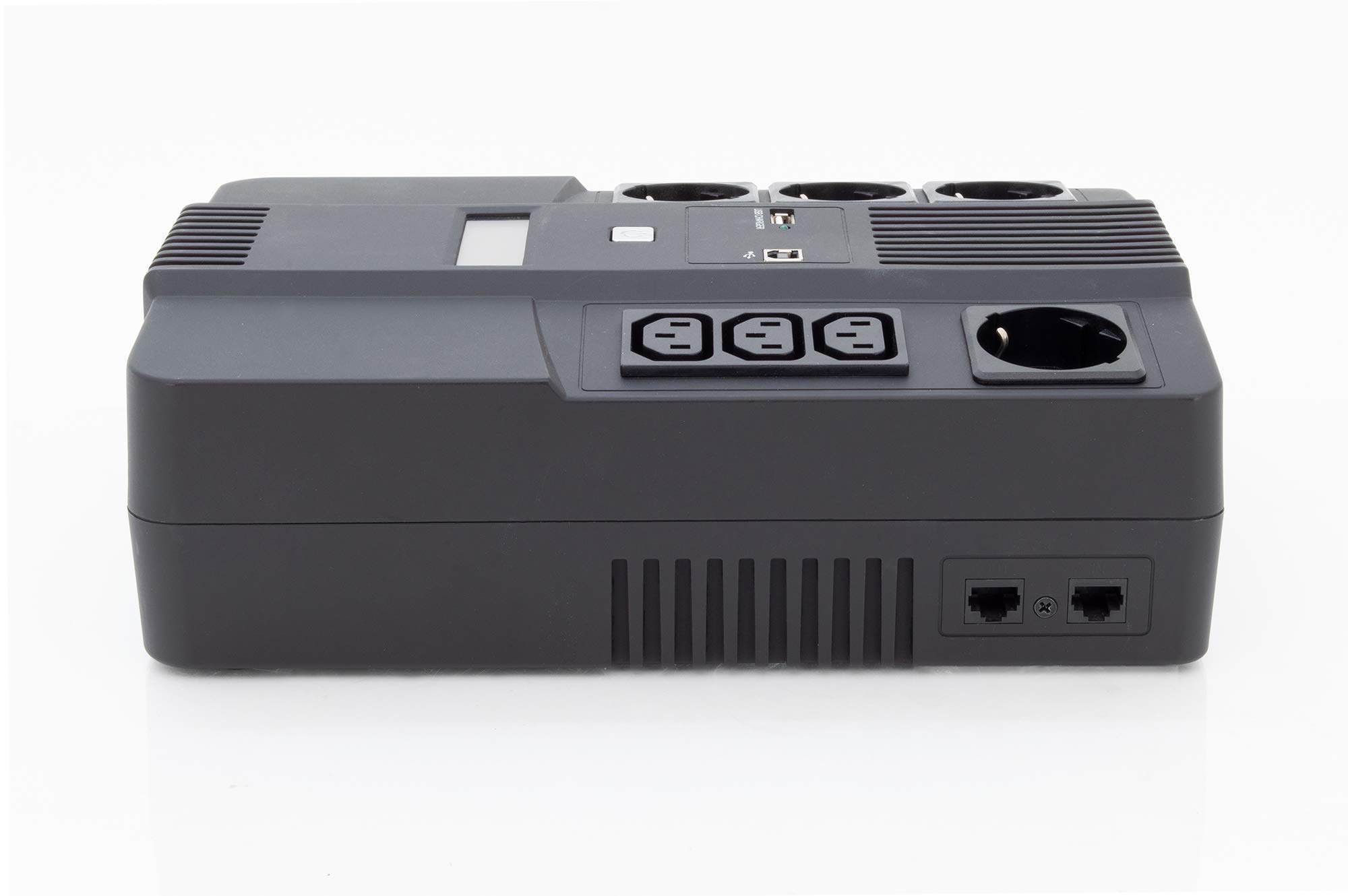 DIGITUS Gruppo di continuità – Sistema UPS All-in-One – 800VA 480W – AVR – 4 prese con messa a terra – 3x C13 – Software di monitoraggio UPS – Porte USB e RJ45