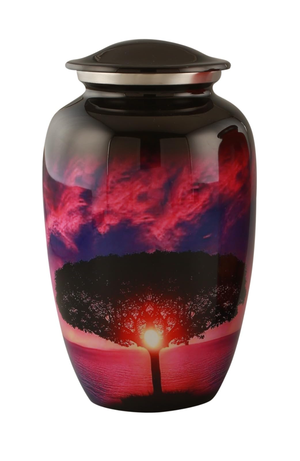 Royal Rapture Urn for ashes Jar Cremation Funeral Memorial Love Urns decorative Aluminium Adult Human Child (Red Sunset 10" Large) RJM09-01