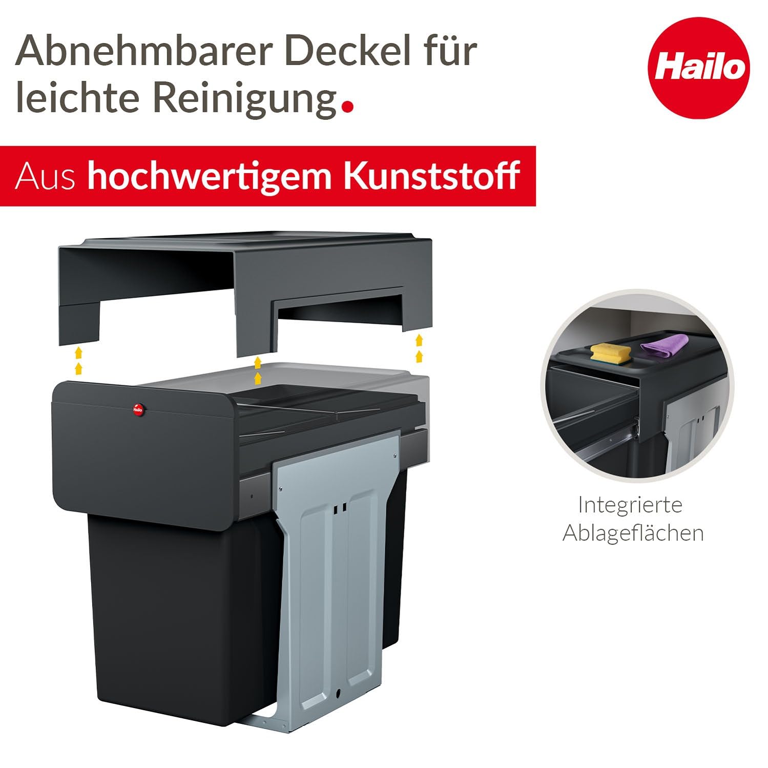 Hailo EcoLine Design Duo L Einbau-Mülltrennungs-System 2x14 Liter - Duo-Mülleimer mit Vollauszug - Stahlblech - schwarz - ab 30 cm Schrankbreite