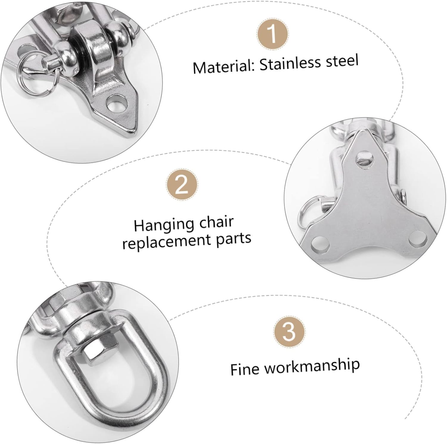 1set Heavy Duty Stainless Steel Hammock Swing Fixing Hook Kit Rotating Outdoor Hanging for Chairs and Swings and Easy to Install