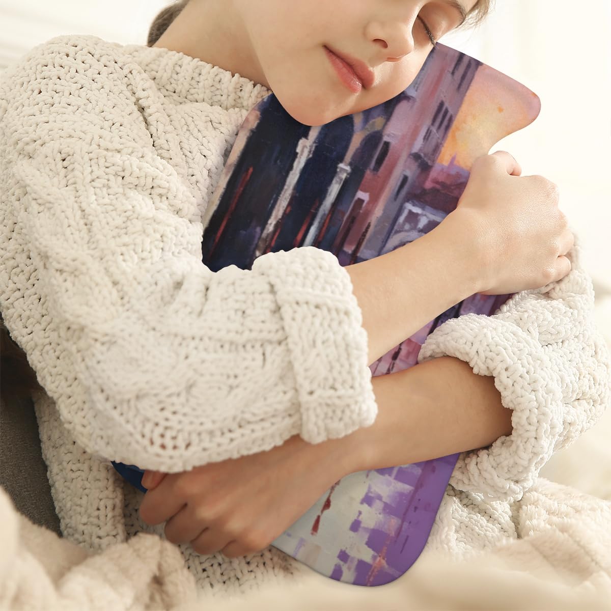 Hot Water Bottle with Soft Cover,2L Oil Painting City Hot Water Bag for Hot and Cold Compress, Hand Feet Warmer, Artistic City Rubber Hot or Cold Water Bottle Halloween Christmas Decorations