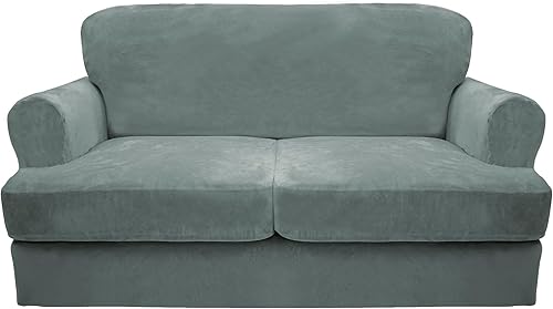 Funda para sofá con cojín en forma de T, 3 piezas, funda para sofá de terciopelo grueso, protector de muebles, fundas elásticas para sofá de 2