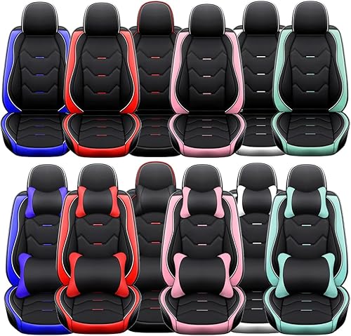 Miniatura 9 de otoez Juego completo de fundas de asiento de automóvil, funda universal de cuero para asiento de 5 asientos, compatible con la mayoría de Honda,