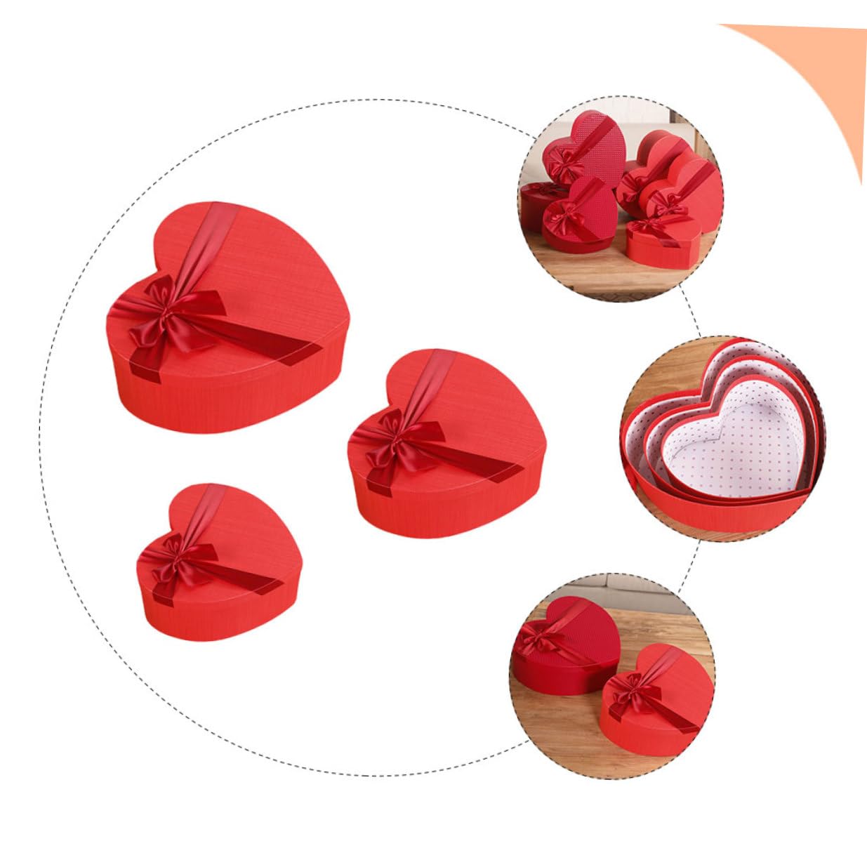 PAMINGONO Herzförmige Geschenkbox 3 Stück Rot mit Schleife Valentinstag Süßigkeitenbehälter Aufbewahrungsbox Verpackungsschachtel