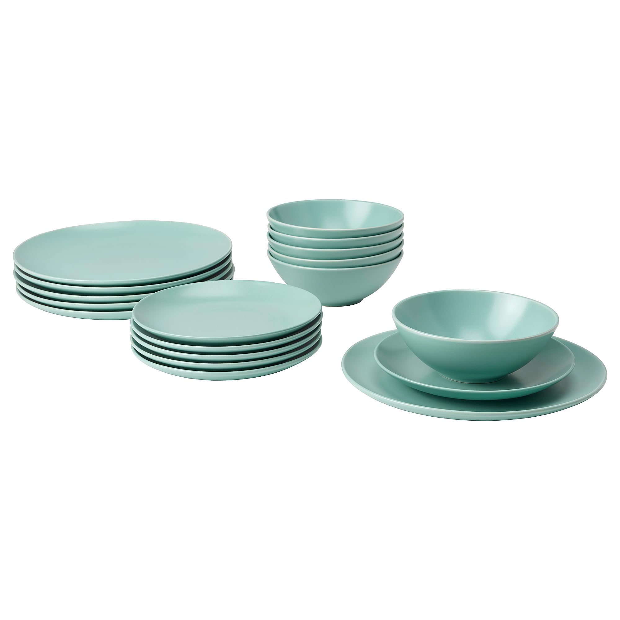 Service de 18 pièces turquoise clair mat FÄRGKLAR pour table quotidienne