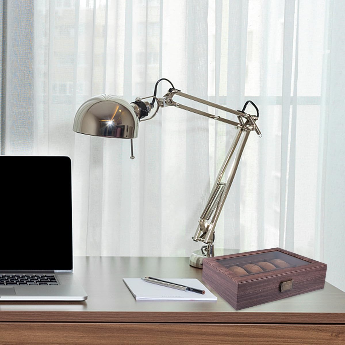 Scatola Porta Orologi in Pelle Pu e Legno 10 Scomparti Separati, Copertura Trasparente in Vetro, Organizer Elegante per Orologi e Gioielli Adatto a Uso Personale