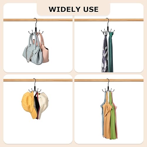 Miniatura 7 de HOMEBROS - Percha para cinturón, 2 paquetes de organizador giratorio de 360 para cinturón de armario y soporte de corbata con 12 ganchos, capacidad