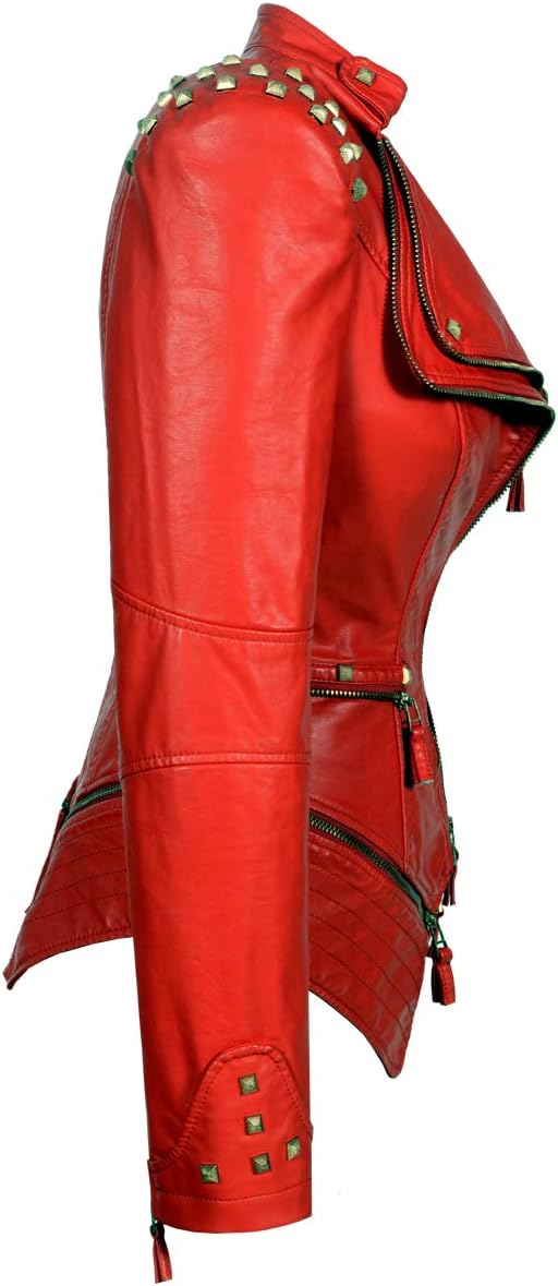 SX Women's Fashion Studded Perfectly Shaping Faux Leather Biker Jacket - Image 2
