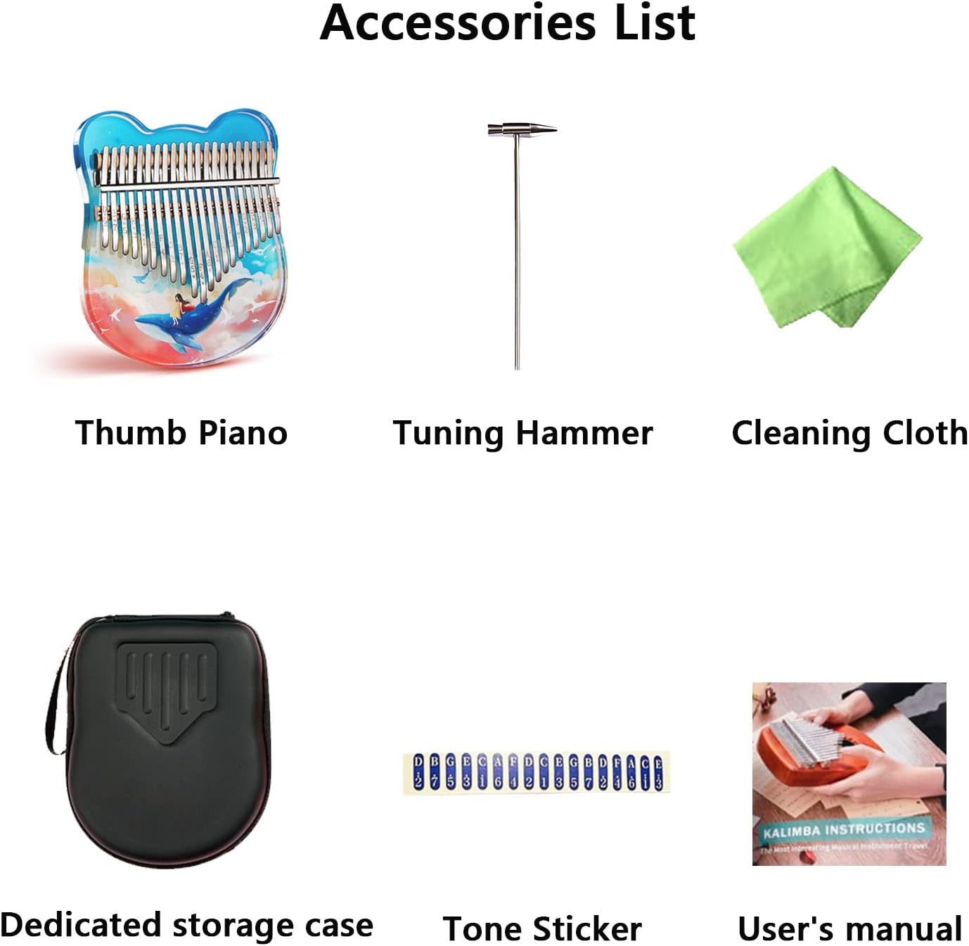 Thumb Piano 17 Keys 21 Keys Kalimba Acrylic Cartoon Painted Portable Finger Piano Set Suitable for Beginners Including Special Protective Case Tuning Hammer User Guide (21 keys,whale)