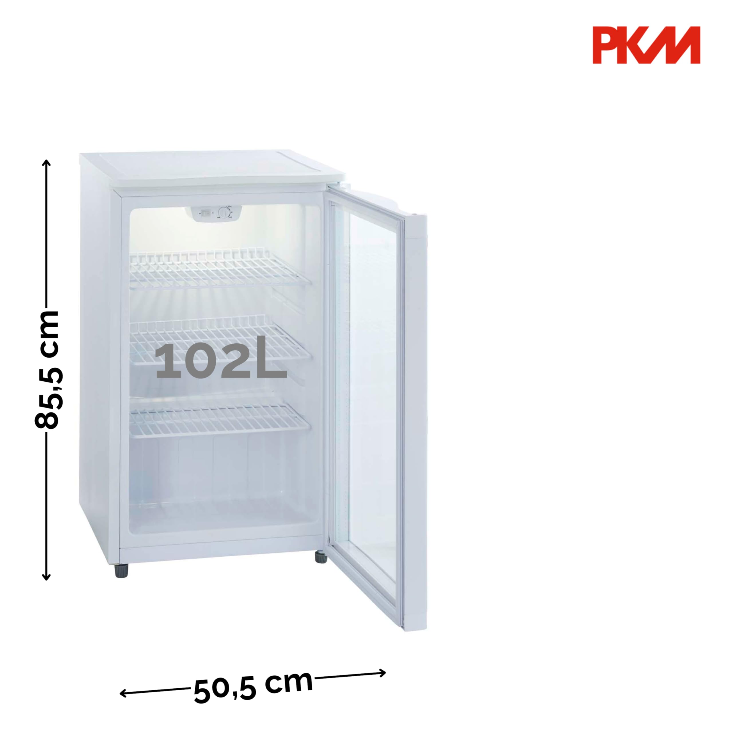PKM GKS102 Glastür-Kühlschrank 102 Liter 85 cm 42 dB