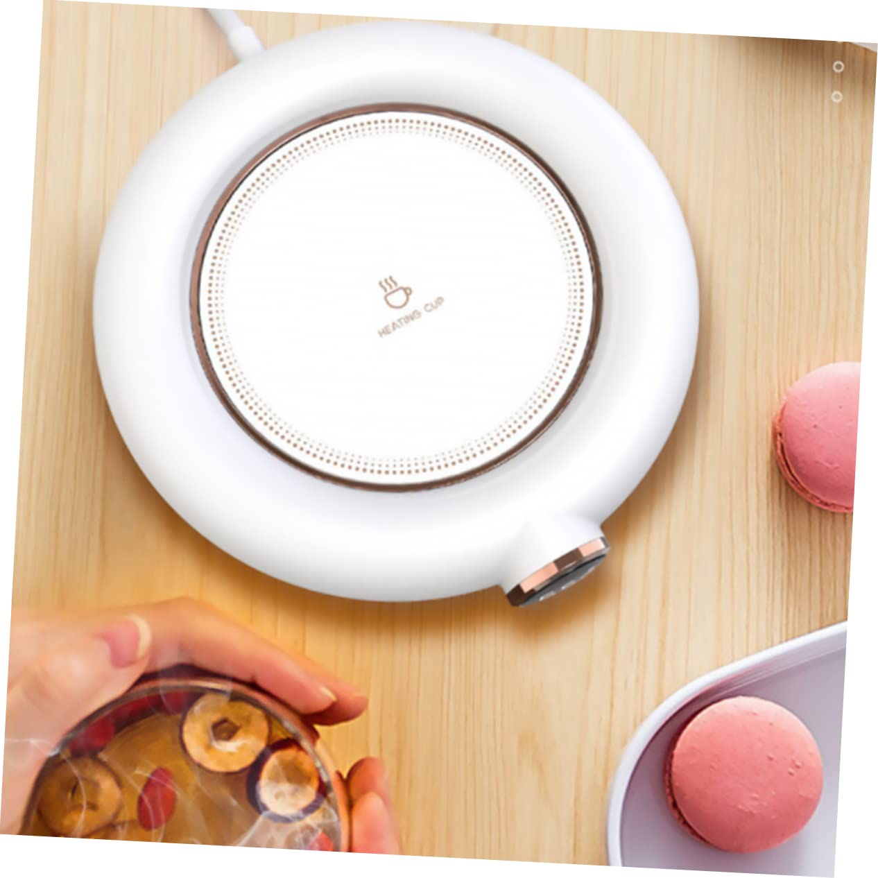 Posavasos Calentador de Tazas USB 5v 10w, Plástico Blanco | Niveles Múltiples 55℃-65℃-75℃, Apagado Temporizador 8h, Diseño Compacto para Casa y Oficina