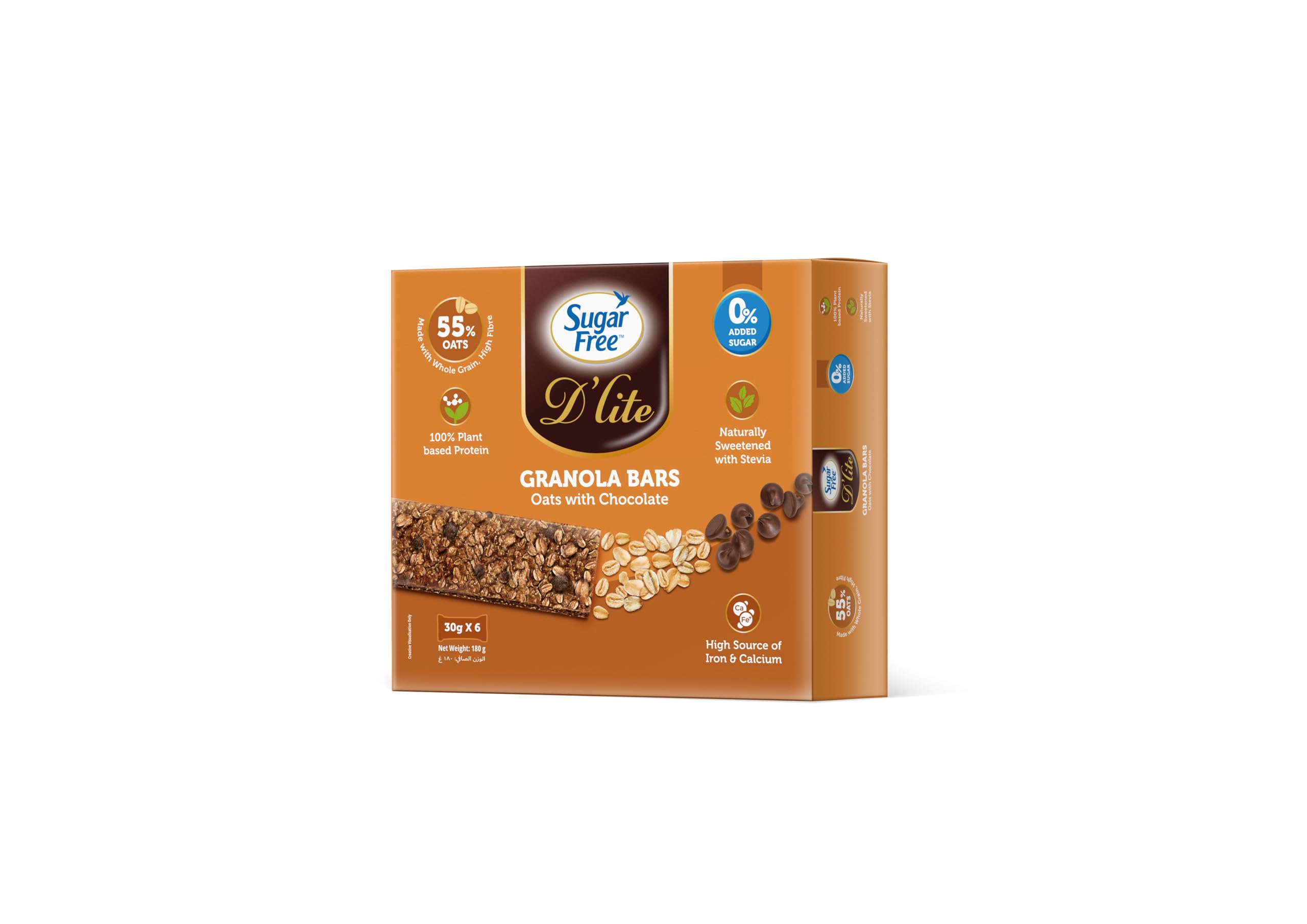 Sugar Free D’lite Granola Bars Oats with Chocolate 180g (30g x 6 pieces)