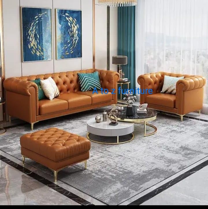 Image of A to Z Furniture Modern Classic Fabric & Valvet Tufted Chesterfield Sofa Living Room and Office (Ten Colour leatharrate)