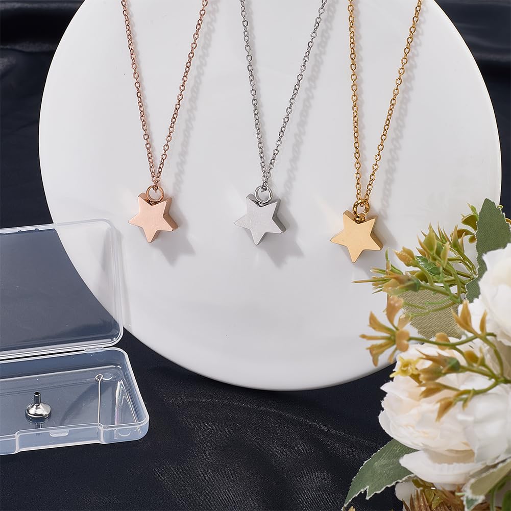 CREATCABIN Collana Urna A Forma Stella per Ceneri Ricordo Gioielli per Cremazione Urne Acciaio Inossidabile Ciondolo Mini Urna Collana Stella Argentata Medaglioni Portacenere Spilla A Imbuto 45.7cm