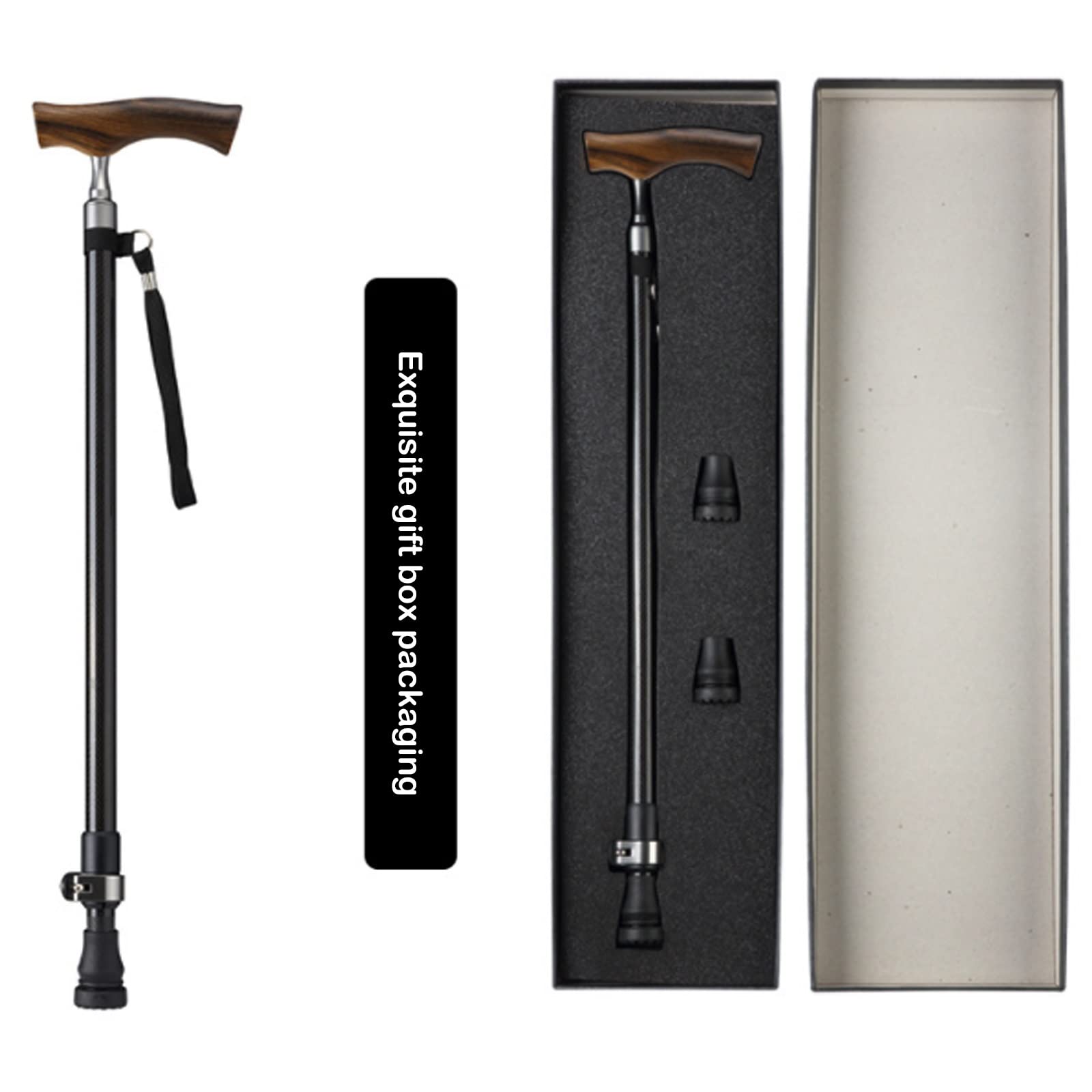 Bastón para Caminar, Bastón Ajustable Liviano de Fibra de Carbono con Mango Ergonómico Y Correa para La Muñeca, para Caminar Escalada en Montaña