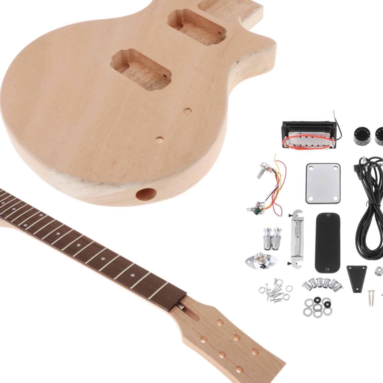 Kit di accessori per basso elettrico, corpo di chitarra fai da te non finito con tastiera in mogano e palissandro, opzione regalo, kit di accessori