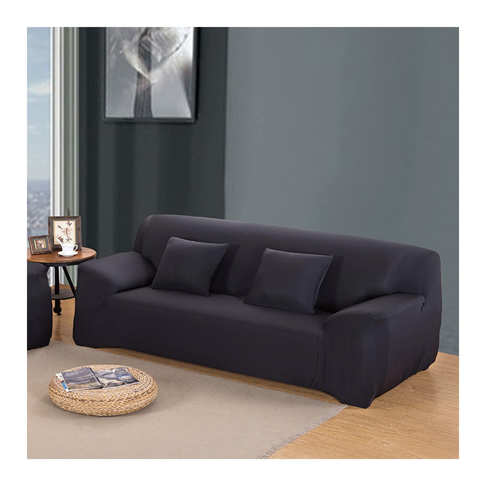 Housse de canapé 2 places noir 145-185cm revêtement extensible