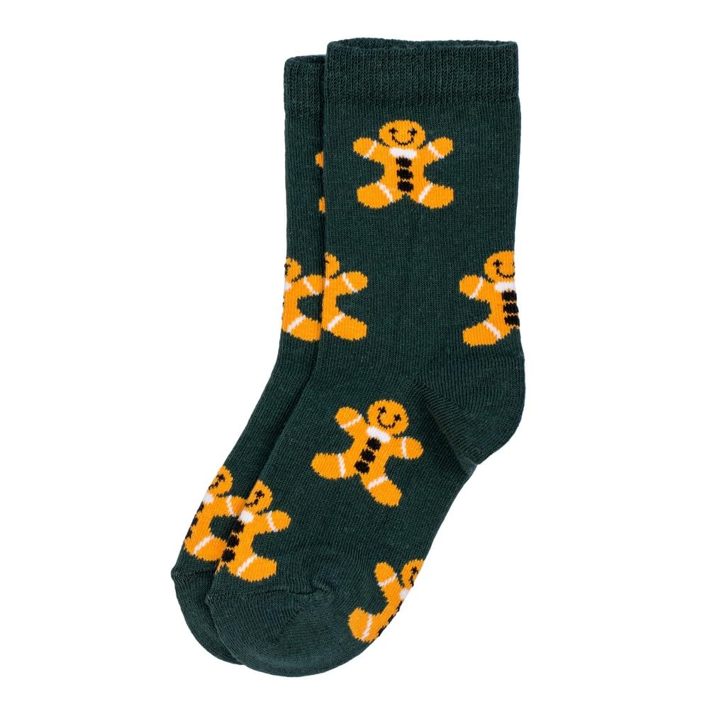 Joe Cool Unisex Forest Green Cotton Blend Socks With Gingerbread Man Motif In Green
