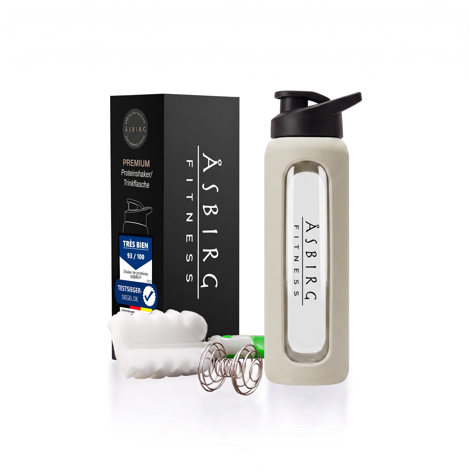 Lot de 3 Shakers Protéinés en Verre – 700ml avec Bille Mélangeuse Spiralée – Pastel Lilas, Vert et Beige – Sans BPA, Étanche, Idéal Fitness & Musculation