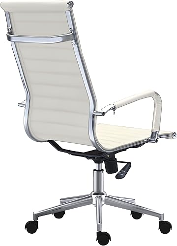 Miniatura 6 de 2xhome Moderna silla de oficina contemporánea con respaldo alto y ruedas de brazos, asiento ajustable para computadora de trabajo ejecutivo, blanco,