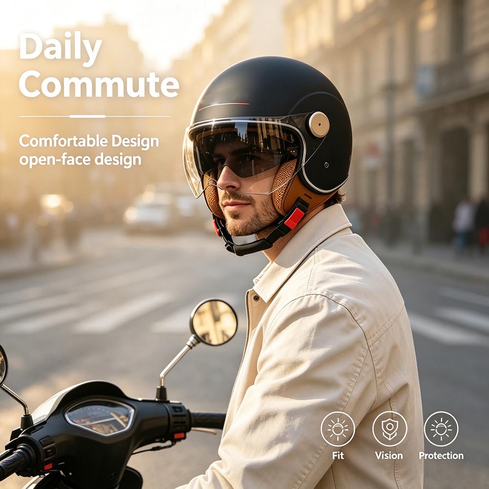 Vintage Cascos de Moto Jet, Capacete Moto con Gafas De Doble, Capa Forro Cómodo Cascos Jet Homologados ECE, Cascos Moto Adulto Hombre Mujer