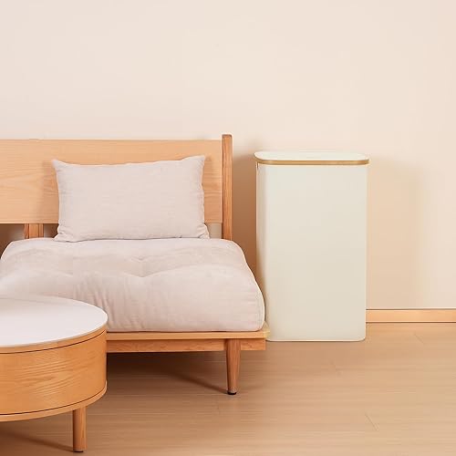 Miniatura 6 de Cesta de lavandería delgada de 60 L, cesta estrecha para la ropa sucia con tapa, cesta de ropa plegable con asas de bambú, canasta alta y delgada