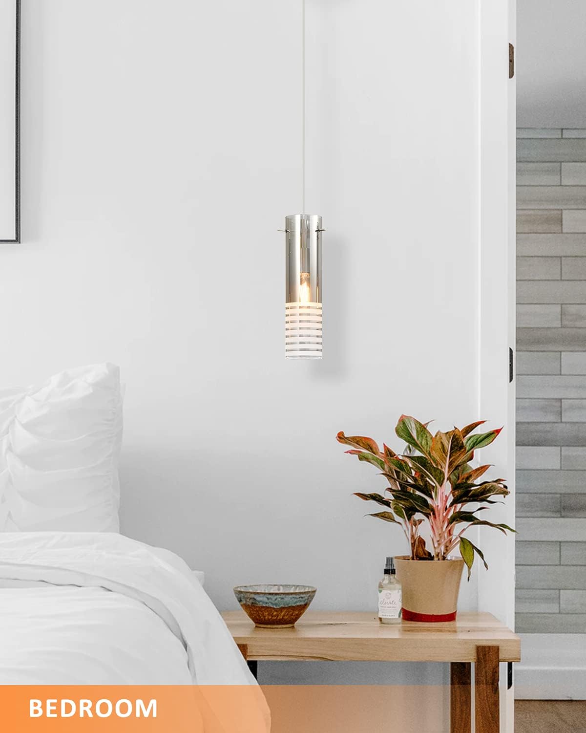 Chosenior Glass Pendant Light, 1 Light Modern Pendant Light Fixture, Adjustable Hanging Light for Kitchen Island Dining Room, Smoky Grey with Frosted Finish, KP-7229-1P - - 