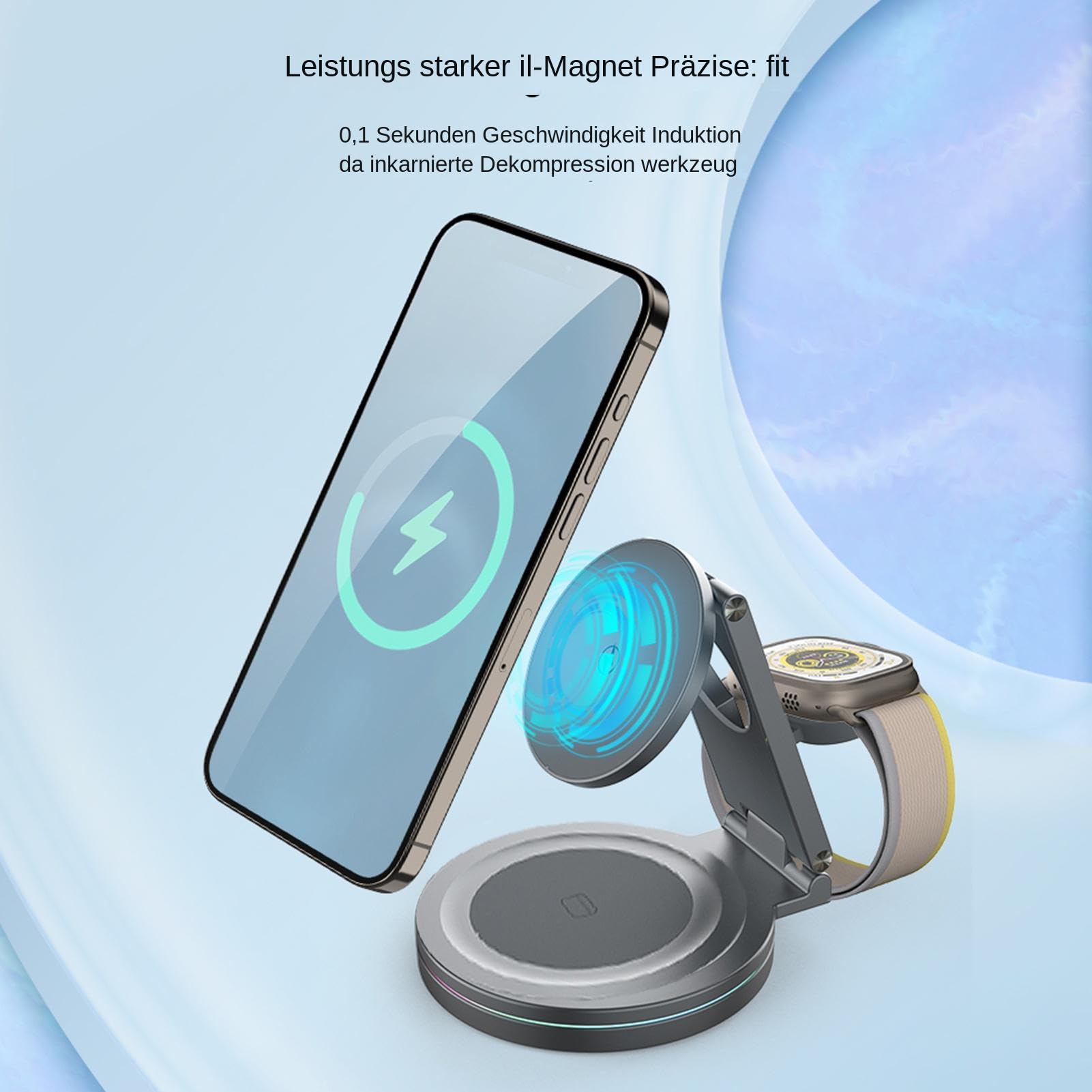 Stazione di Ricarica Telefono Carica Rapida Magnetica | Supporto Di Ricarica Wireless Design Rotante 360° Supporto Per Telefono Pieghevole Portatile Per Console Casa Viaggio