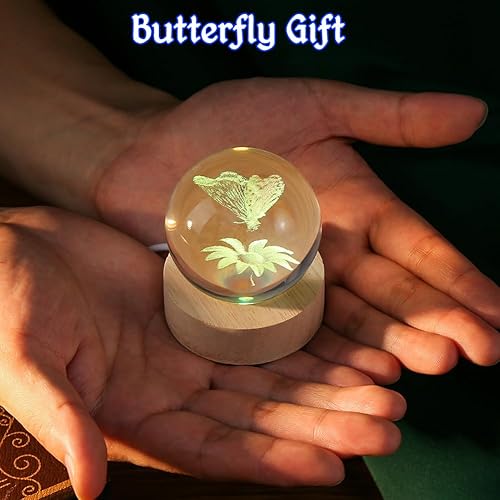 Miniatura 7 de IFOLAINA Bola de cristal de mariposa 3D de 2.362 in, ideas de regalo para novia, esposa, mamá, pareja, su mariposa en girasol en bola de vidrio con