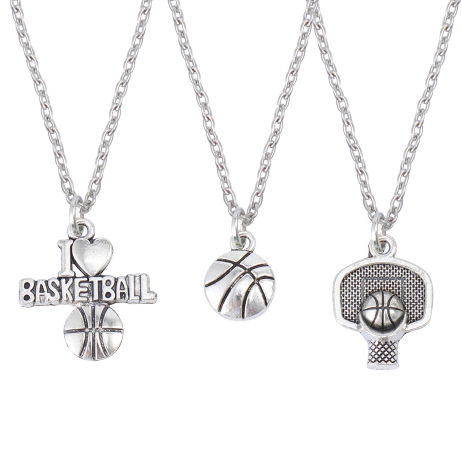 ORFOFE 3 pièces Collier Basketball avec Pendentifs Basket Panier et I Love Basketball pour Couple Homme Femme Bijoux Argentés