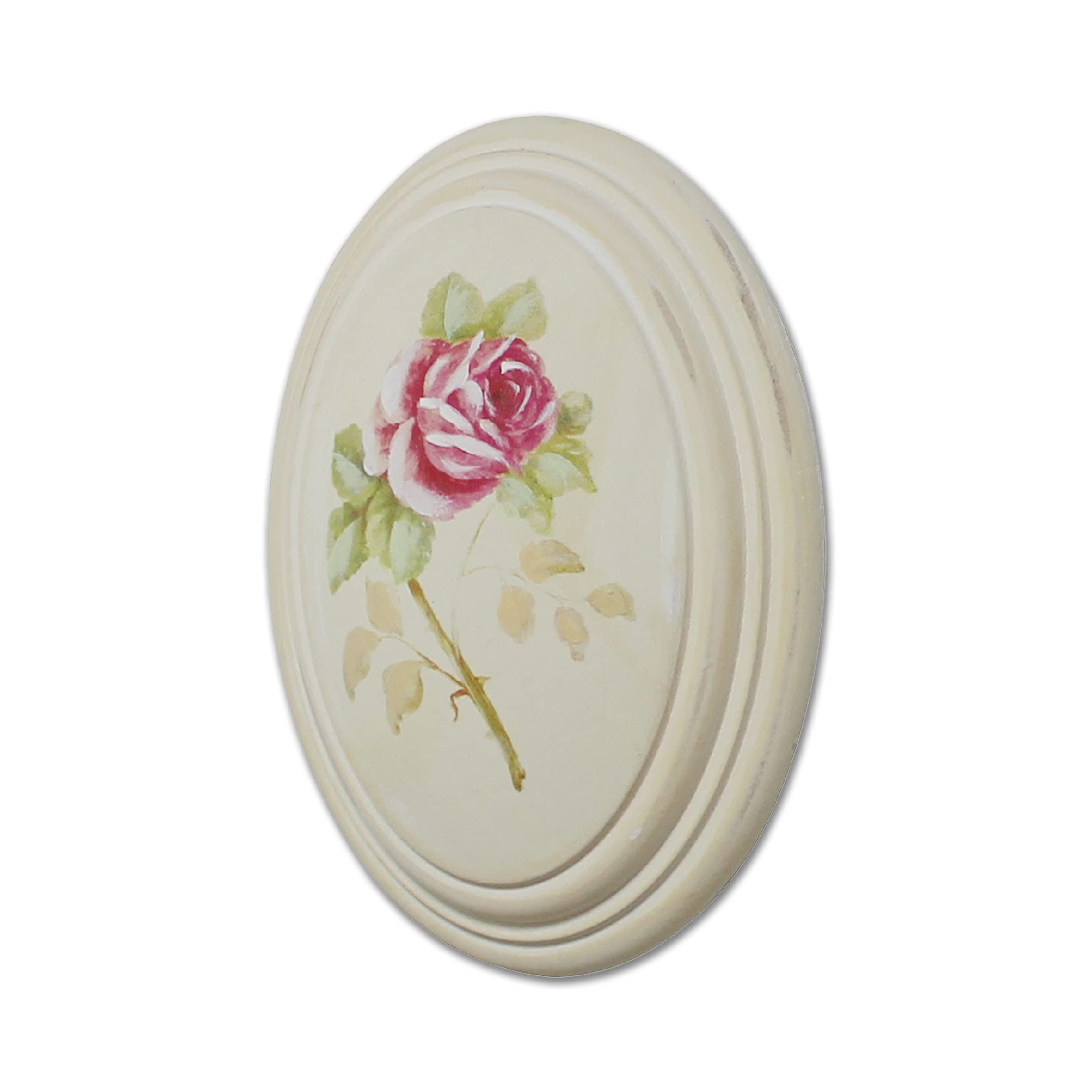 CVHOMEDECO. Primitive Retro - Marco de Madera Ovalado para Fotos, Decoracion Pintada a Mano para Colgar en la Pared, 3D, Diseño de Rosas, Juego de 3
