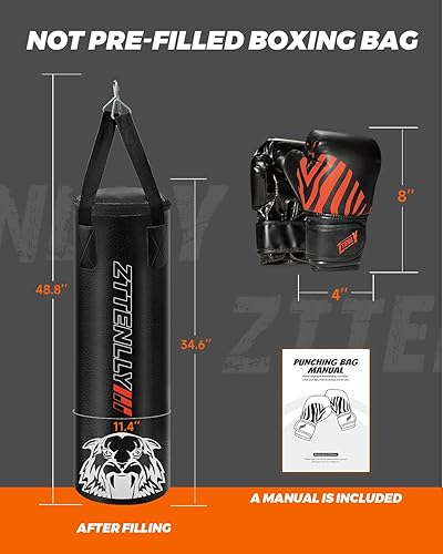 Miniatura 8 de Saco de boxeo para niños con guantes, piel sintética y correa de altura ajustable, juego de bolsas de boxeo para niños de 3 a 8 a 14 años, ideal