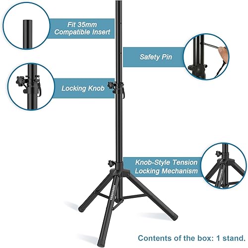 Miniatura 9 de Par de soportes para altavoces de trípode de altura ajustable de 33.5 a 53.5 pulgadas, soporte delgado para mini altavoz, PA DJ, trípode corto