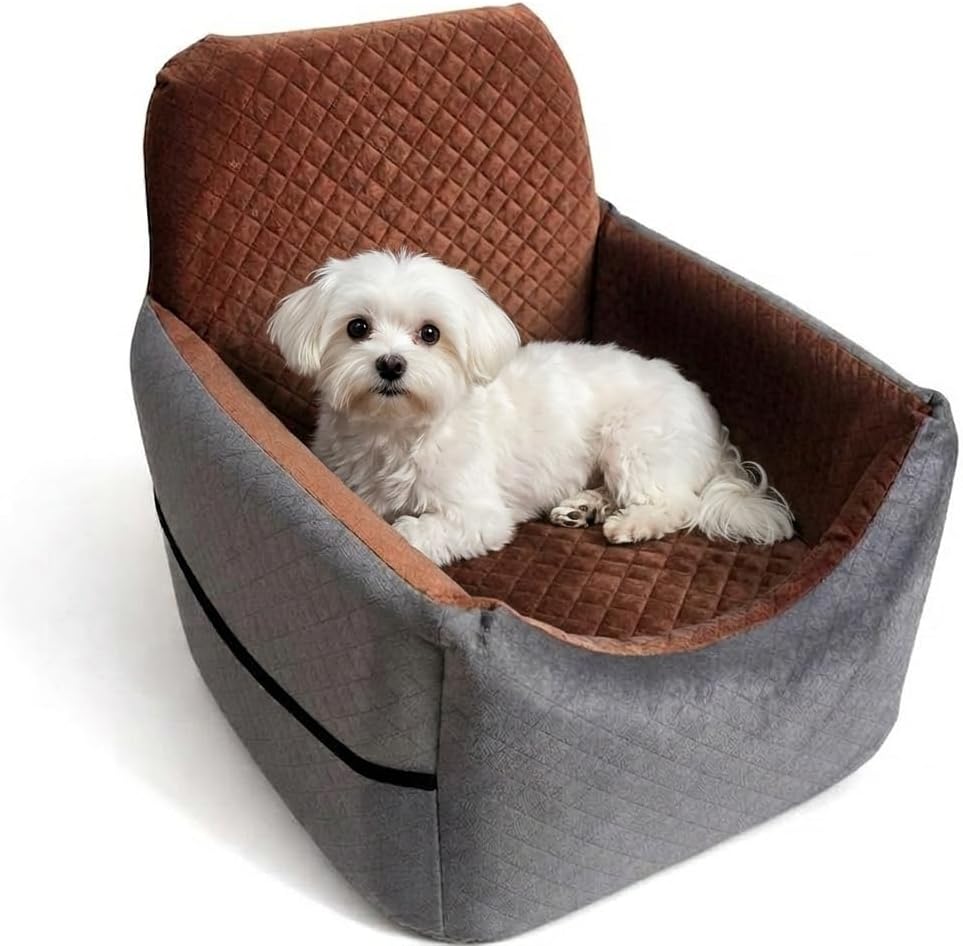 Dog Booster Seat for Small Dogs & Medium Sized Dog – Elevated Car Seat with Safety Leash, High Density Foam, Storage Pockets & Washable Cover – Up to 35 lbs for Puppies & Cats