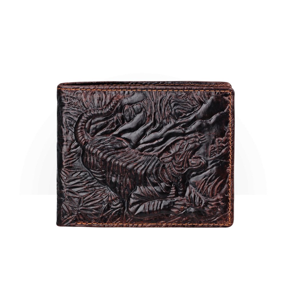 Mens Brown Genuine Leather Wallet with Credit Card Holder Tiger Pattern S