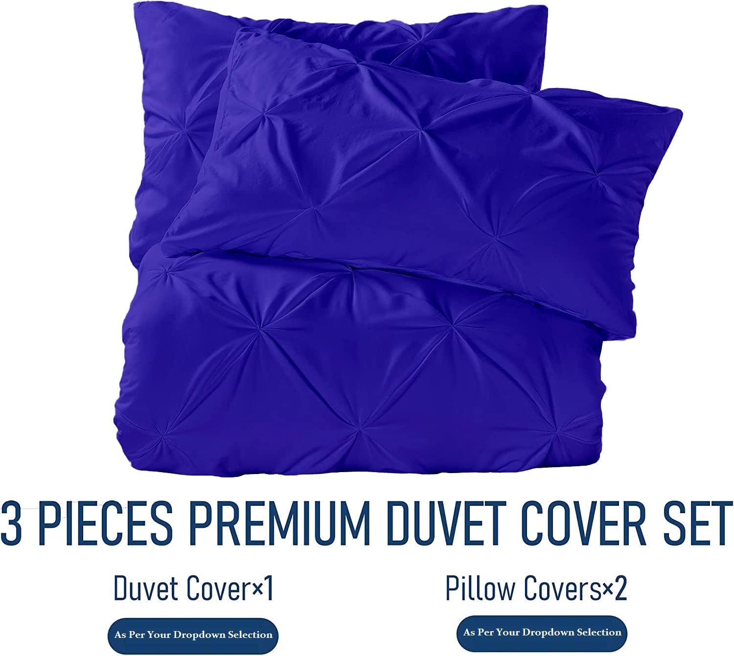 Crown Collection Luxuriate Hotel 1000-TC Hypoallergenic Ultra Soft Design 100% Egyptian Cotton Pinch Plated Duvet Cover with Zipper Colser & 2pcs Pillow Case Set (Full (80" X 90"), Royal Blue)