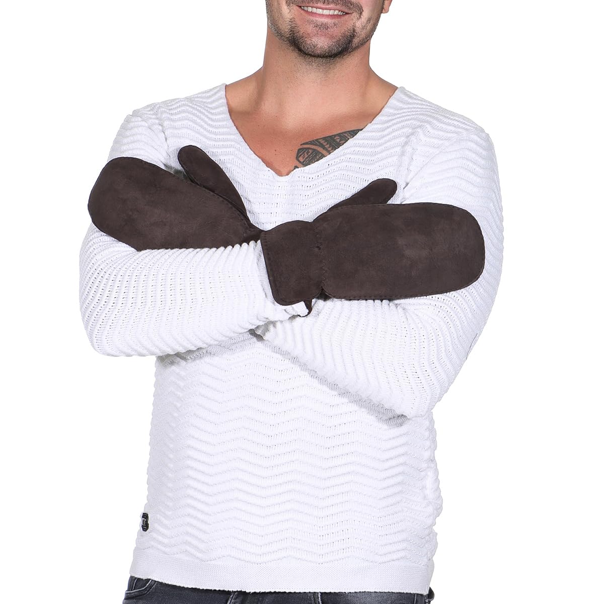 Harrys-Collection Herren Handschuhe Fäustlinge aus Lammfell mit Gummizug