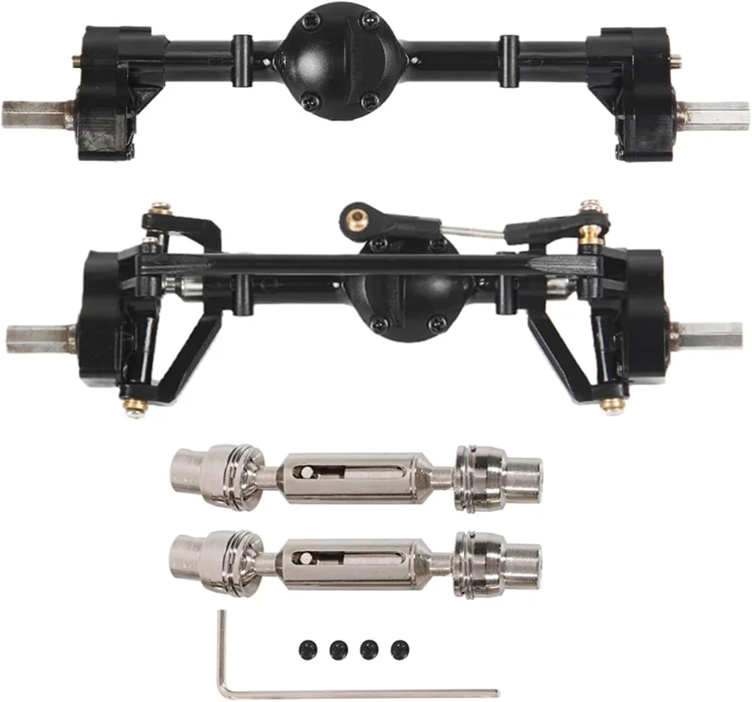 for WPL C14 C24 C24-1 C34 C44 B14 B24 C64 C74 Front and Rear Portal Axle with Metal Drive Shaft 1/16 RC Car Upgrade Parts Accessory(Black-B)