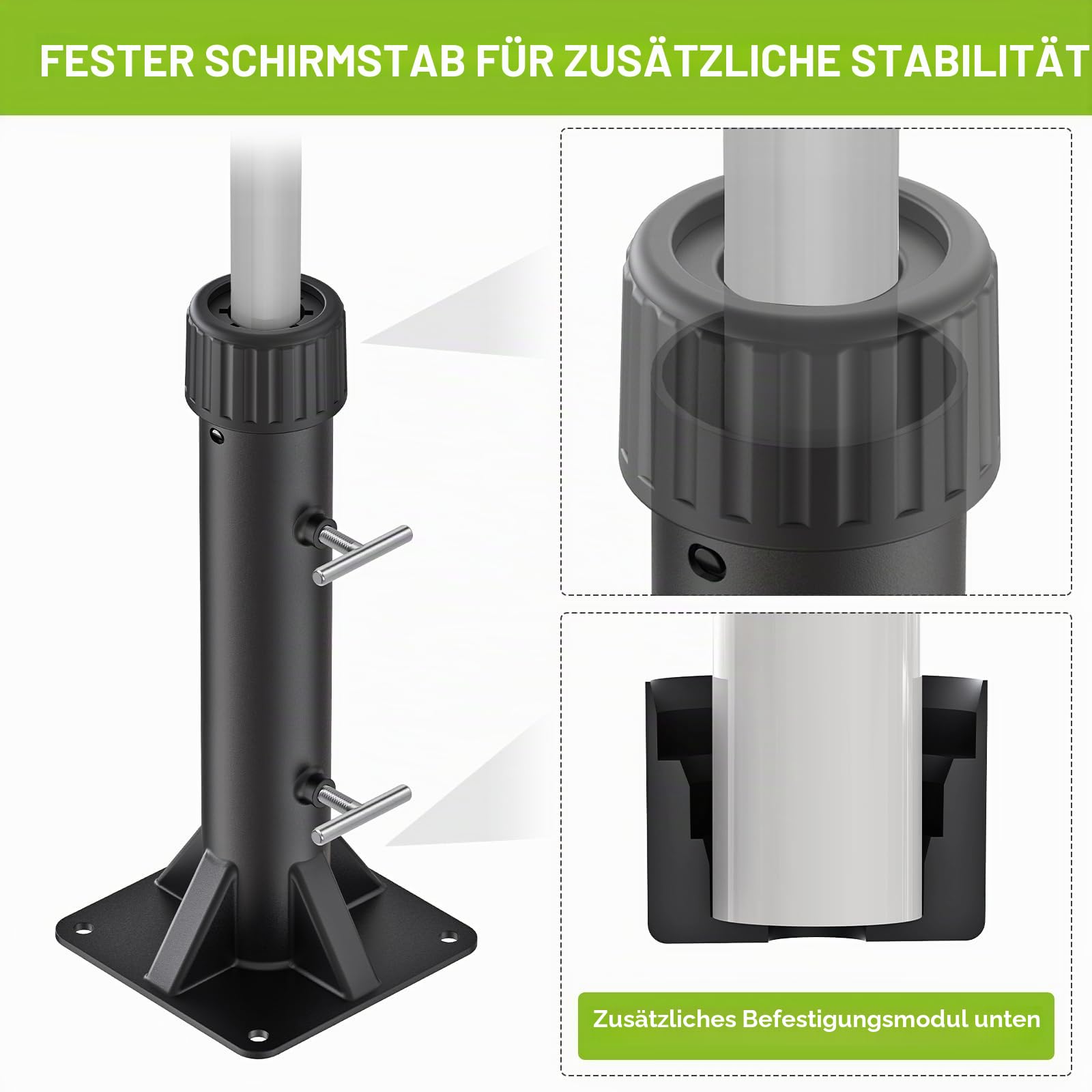 Robuster Sockel für Terrassenschirmständer, Außendeckhalterung für Stangen bis zu 2 Zoll, vollständig verschweißt, 4 Feste Hülsen, winddichtes Design für Terrasse, Balkon, Poolrand, Garten