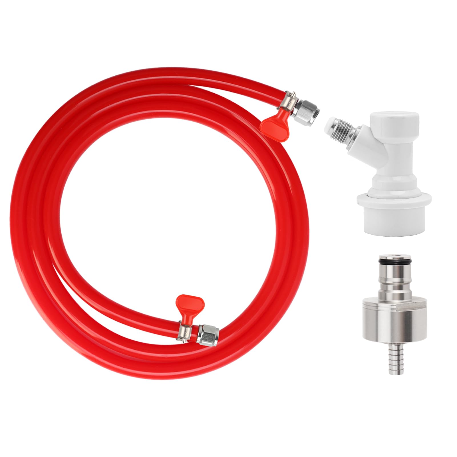 MRbrew Kit de tapa de carbonatación de bloqueo de bola de gas de 5 pies, bloqueo de bola de desconexión con acero inoxidable de 5/16 pulgadas de barril de cerveza Kegerator, tubo de PVC, manguera de