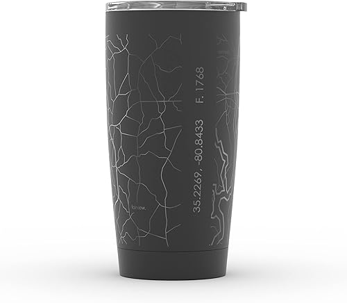 Vista 184 de Well Told Vaso de café aislado con diseño de mapa de Nueva York grabado, taza de acero inoxidable grabada (20 onzas, negro) con aislamiento de mapa