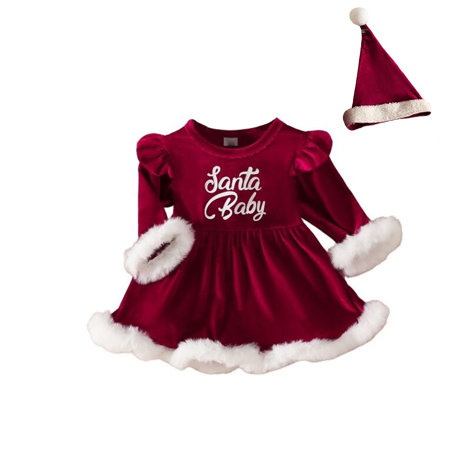 Robe Bebe Fille Noel ESSECMBS Noël 2Pcs Ensemble Élégante Fille Robe De Noël Bébé Bandeau Rouge Bebe Fille