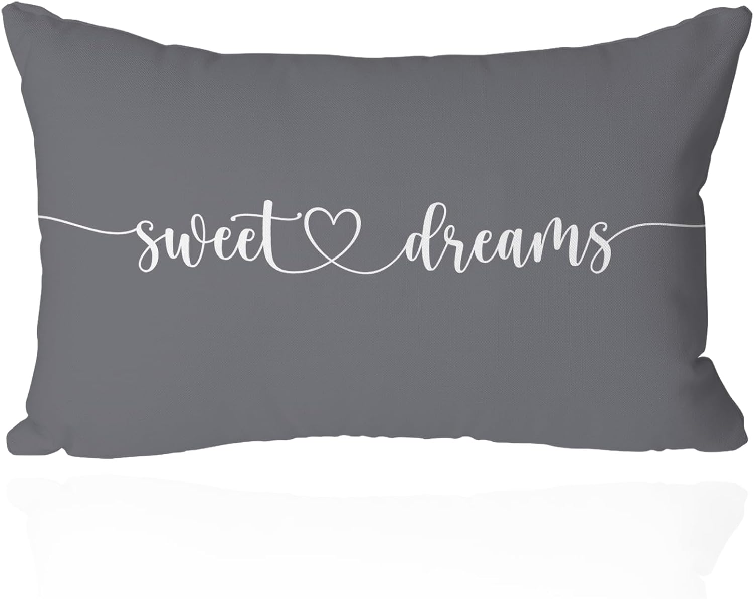 Sweet Dreams Pillow Cover 12x20 Inch - Decorative Pillowcase with Heart Design - Soft Cushion Cover for Bedroom, Sofa, or Living Room Decor, Farmhouse Style Throw Pillow Case(Grey)